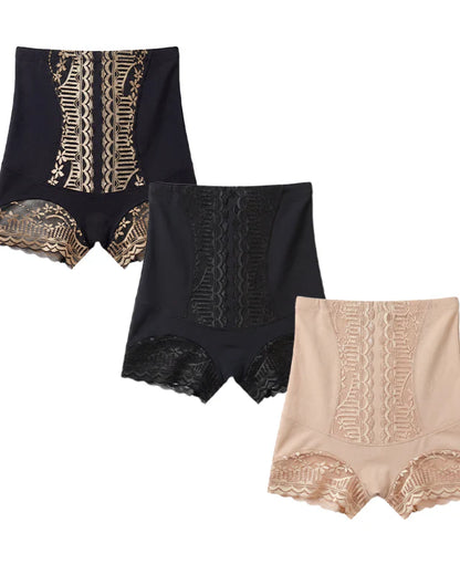 Bragas de encaje de talle alto con control de abdomen y efecto levanta glúteos para mujer (paquete de 4)