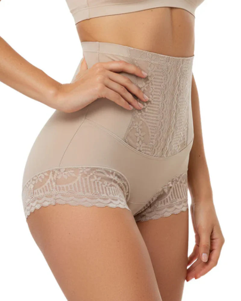 Bragas de encaje de talle alto con control de abdomen y efecto levanta glúteos para mujer (paquete de 4)