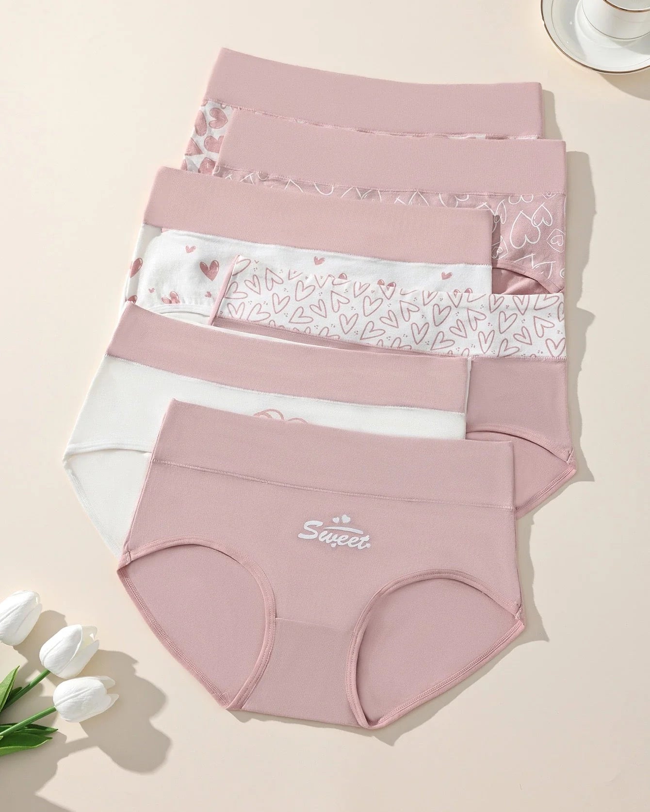Bragas de mujer de algodón suave y elástico con estampado de corazones (paquete de 4)